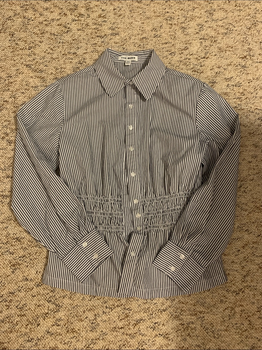 Steve Madden Navy and White Vertical Stripe Button-Down Shirt
